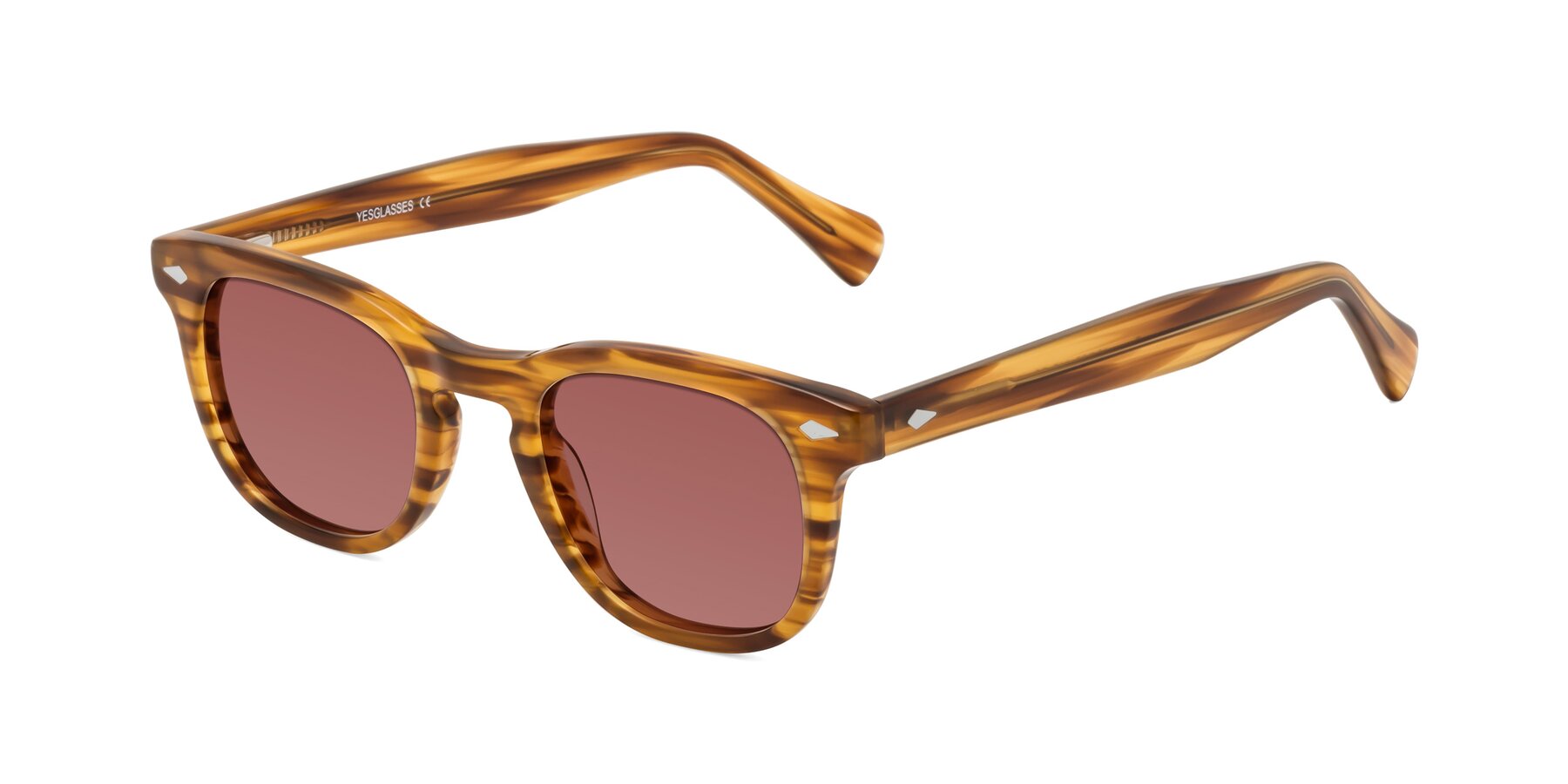 Angle of Tanna in Amber Striped with Garnet Tinted Lenses