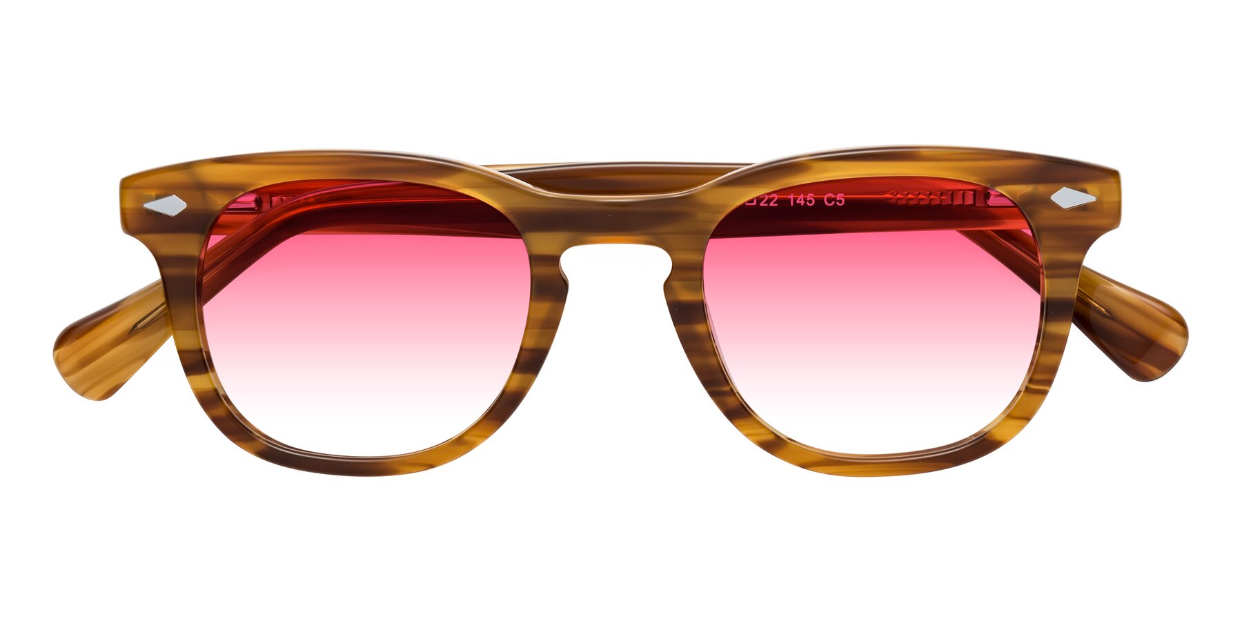 Folded Front of Tanna in Amber Striped with Pink Gradient Lenses