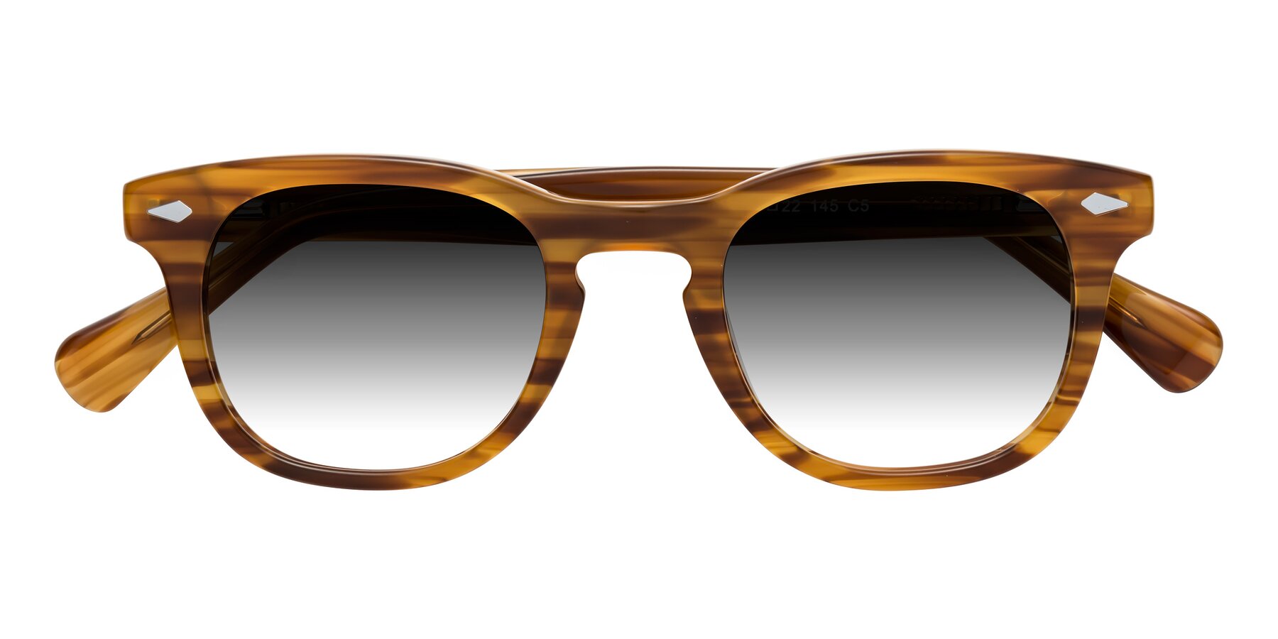 Folded Front of Tanna in Amber Striped with Gray Gradient Lenses