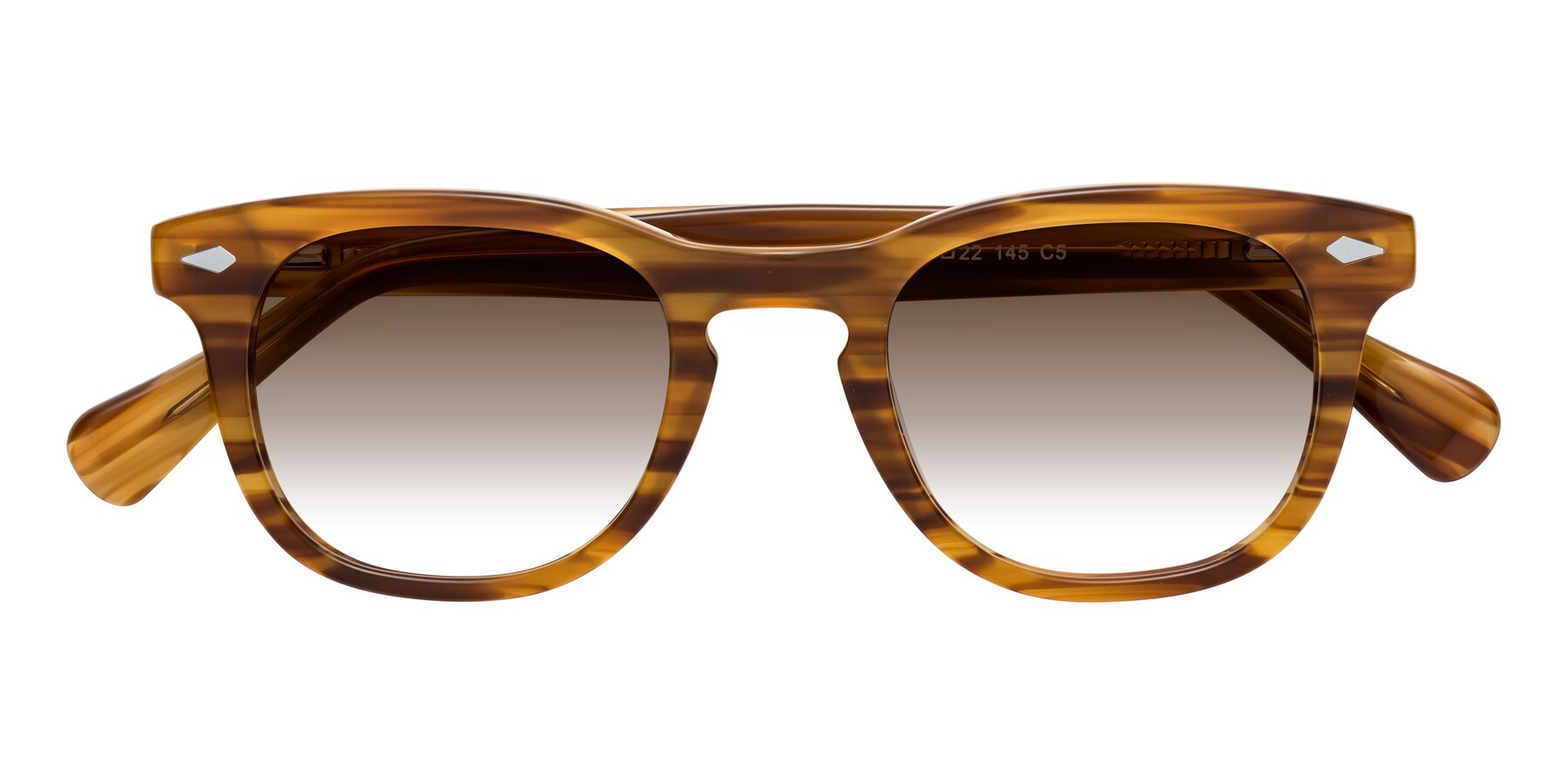 Folded Front of Tanna in Amber Striped with Brown Gradient Lenses