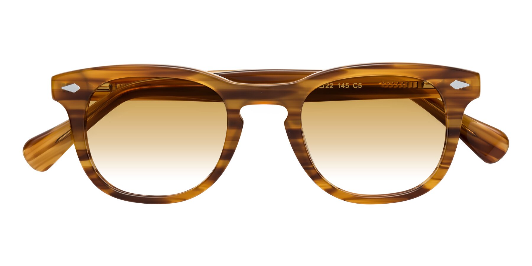 Folded Front of Tanna in Amber Striped with Champagne Gradient Lenses