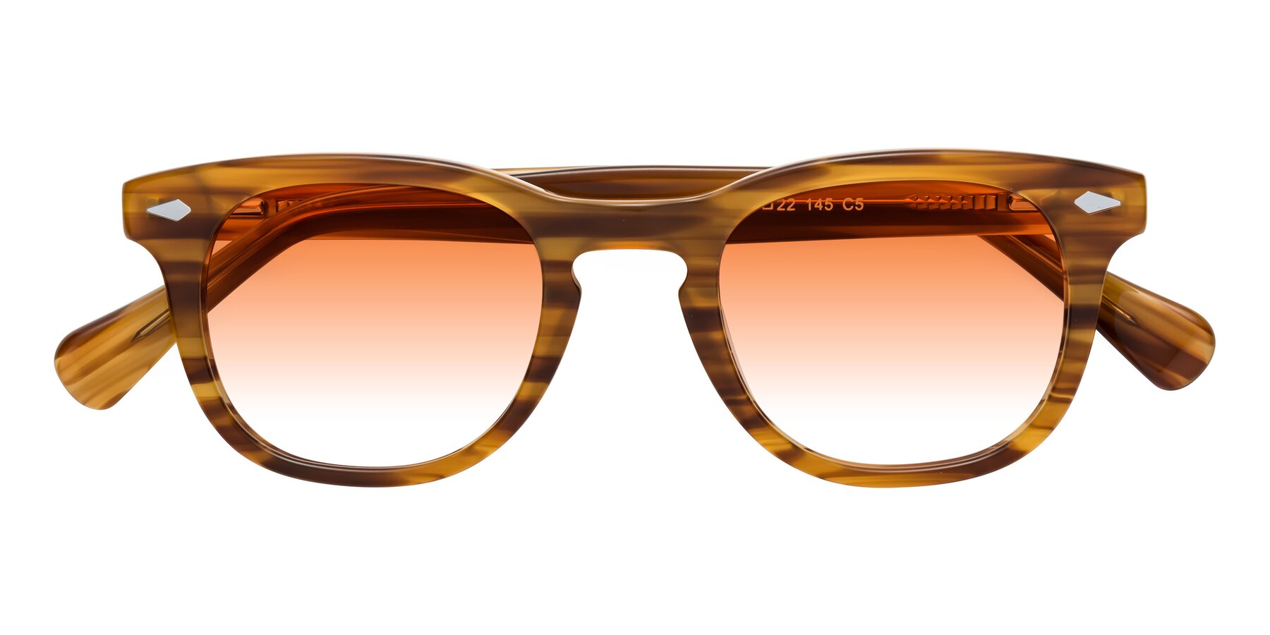 Folded Front of Tanna in Amber Striped with Orange Gradient Lenses