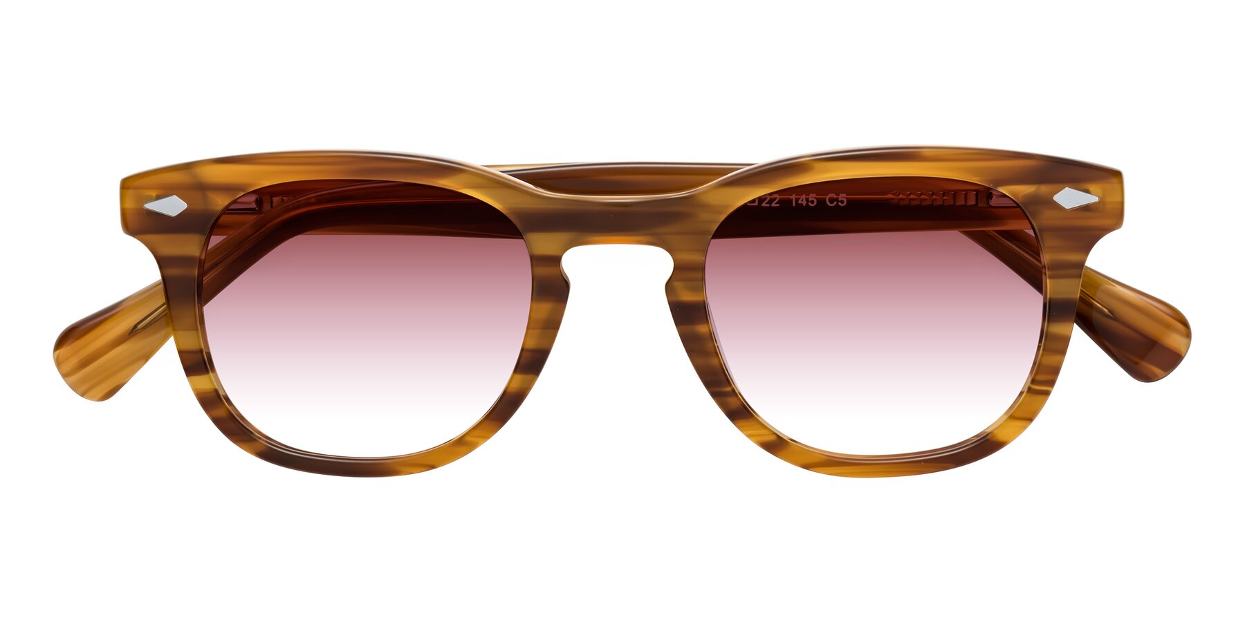 Folded Front of Tanna in Amber Striped with Garnet Gradient Lenses