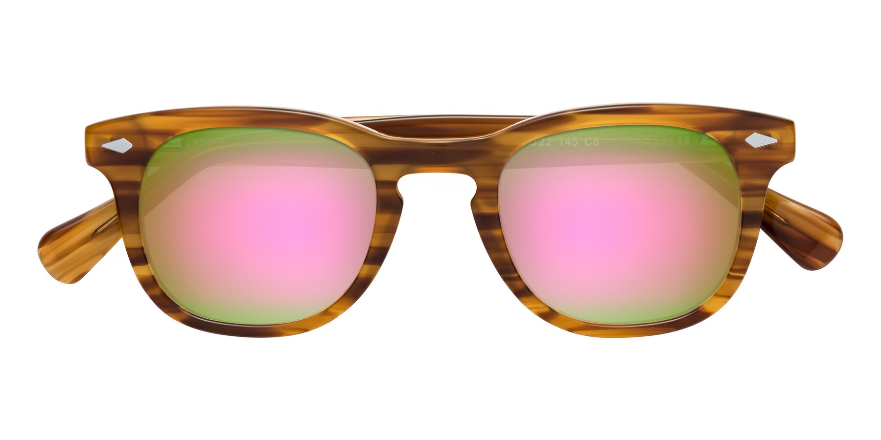 Folded Front of Tanna in Amber Striped with Pink Mirrored Lenses