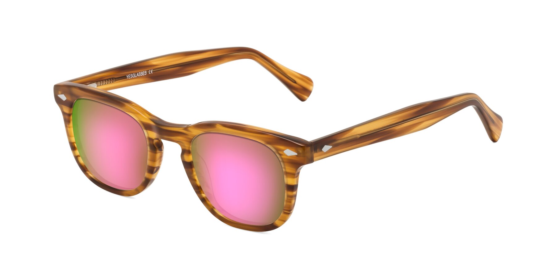 Angle of Tanna in Amber Striped with Pink Mirrored Lenses