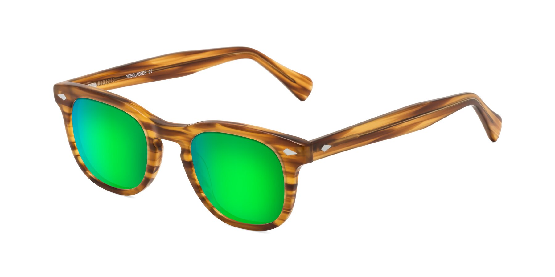 Angle of Tanna in Amber Striped with Green Mirrored Lenses
