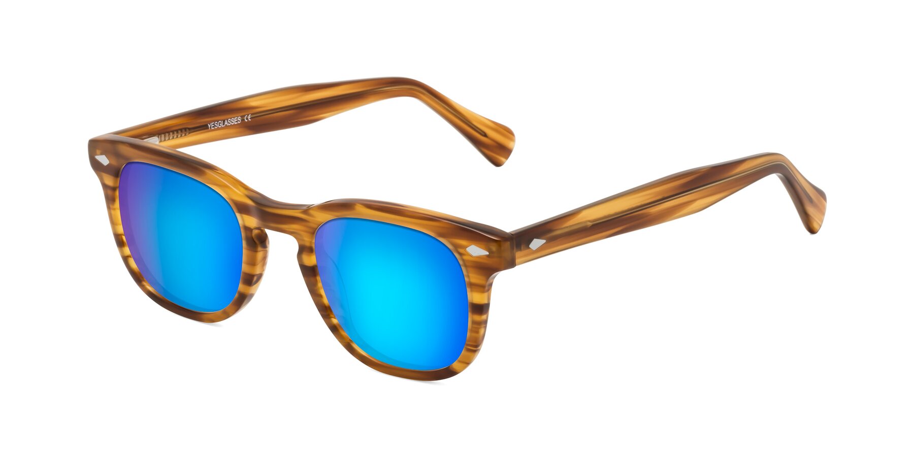 Angle of Tanna in Amber Striped with Blue Mirrored Lenses