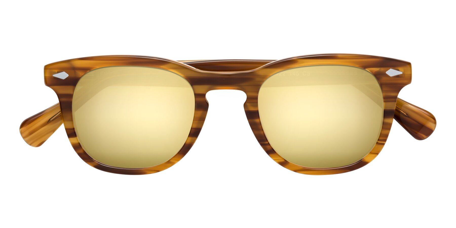 Folded Front of Tanna in Amber Striped with Gold Mirrored Lenses