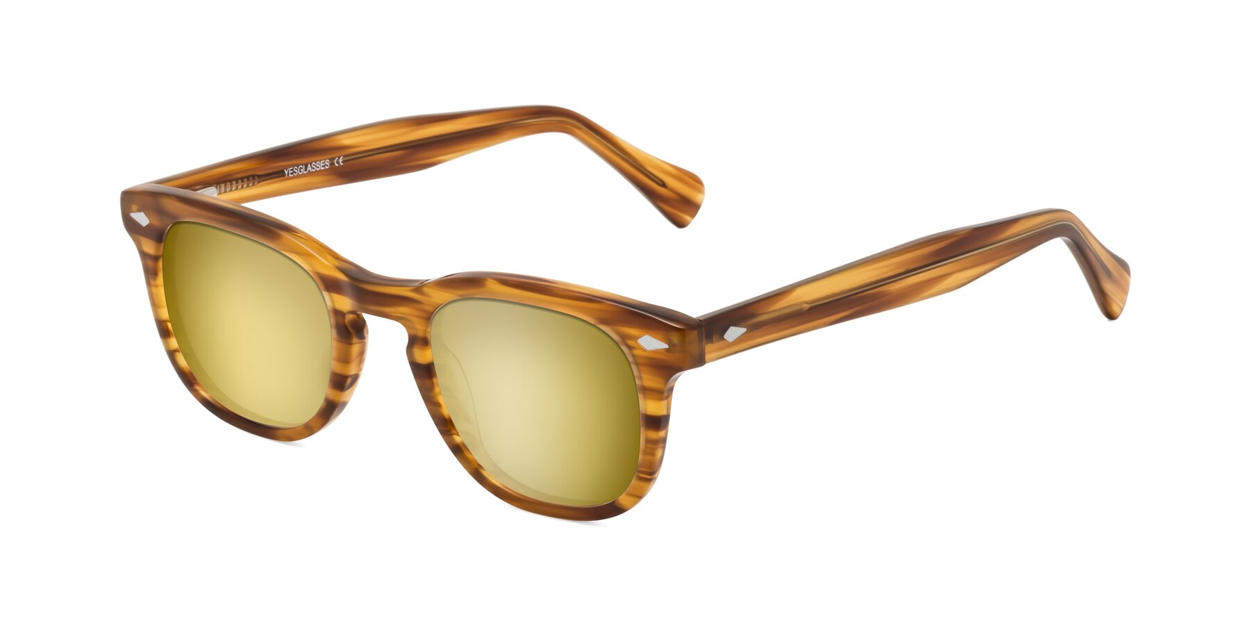 Angle of Tanna in Amber Striped with Gold Mirrored Lenses