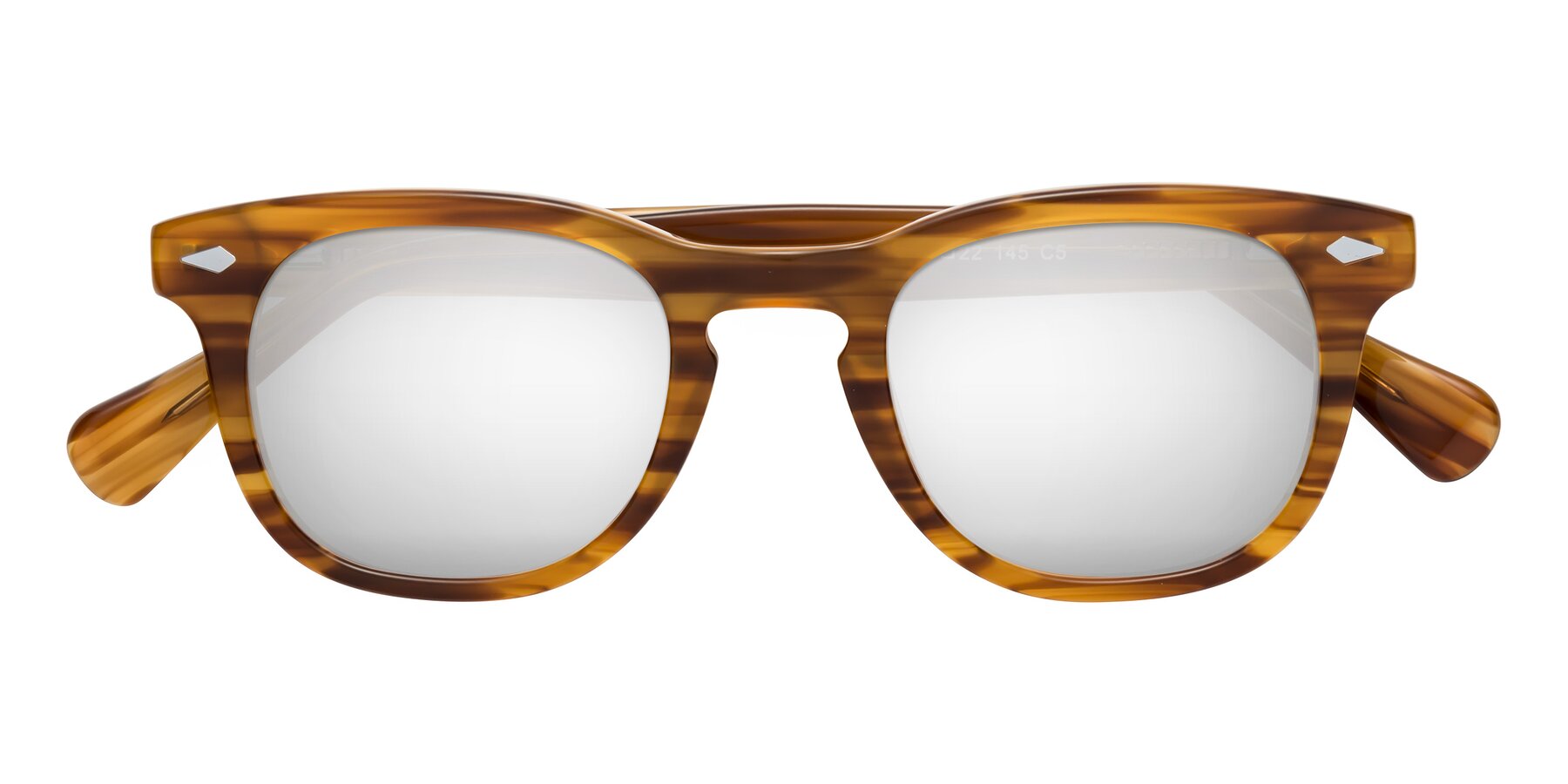 Folded Front of Tanna in Amber Striped with Silver Mirrored Lenses