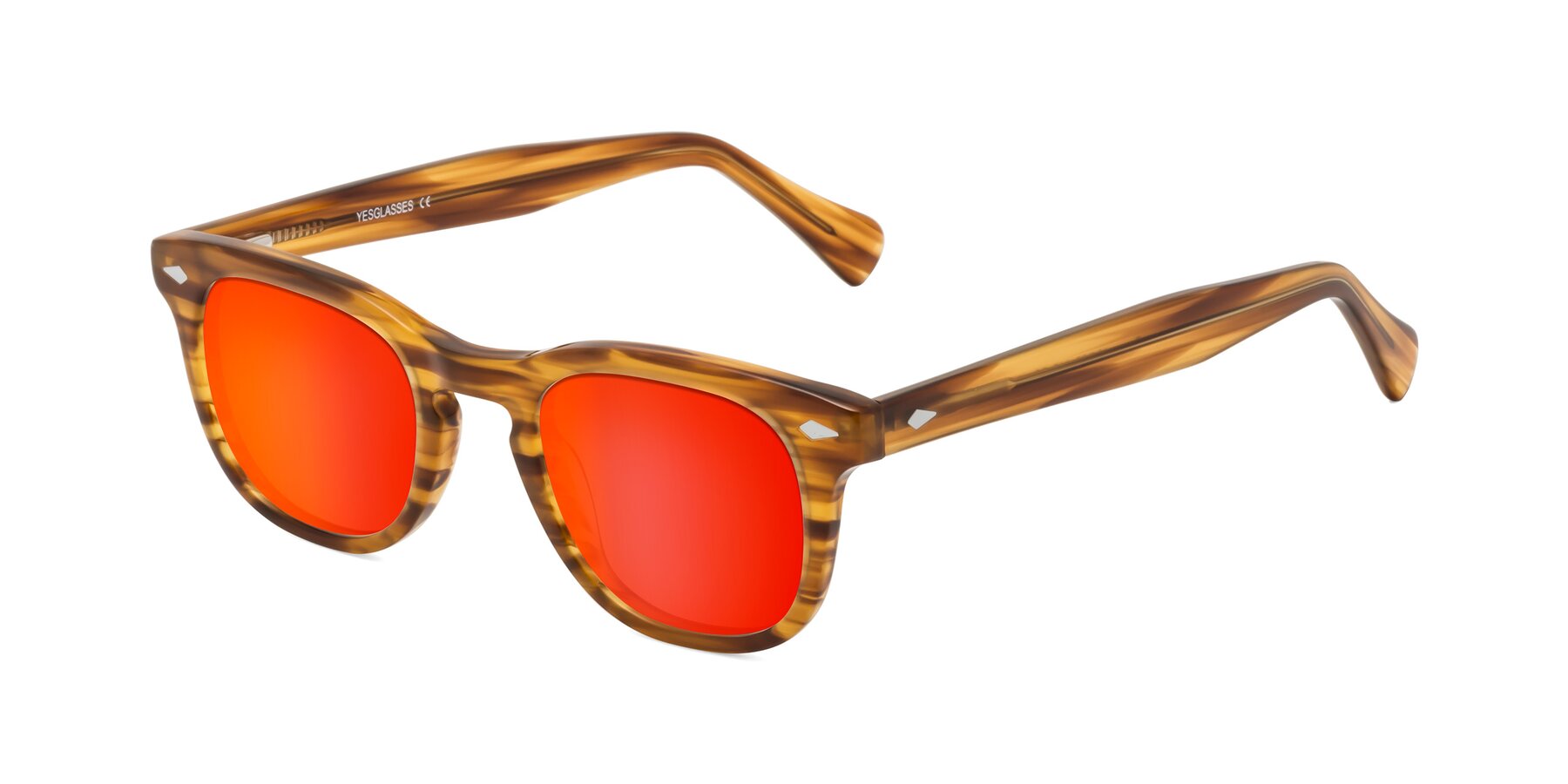 Angle of Tanna in Amber Striped with Red Gold Mirrored Lenses