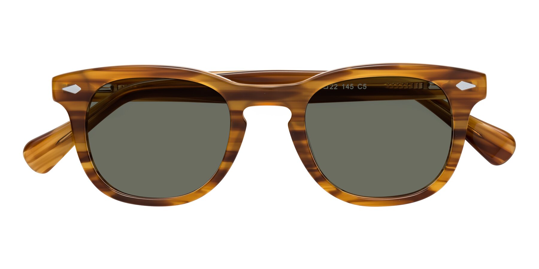 Folded Front of Tanna in Amber Striped with Gray Polarized Lenses