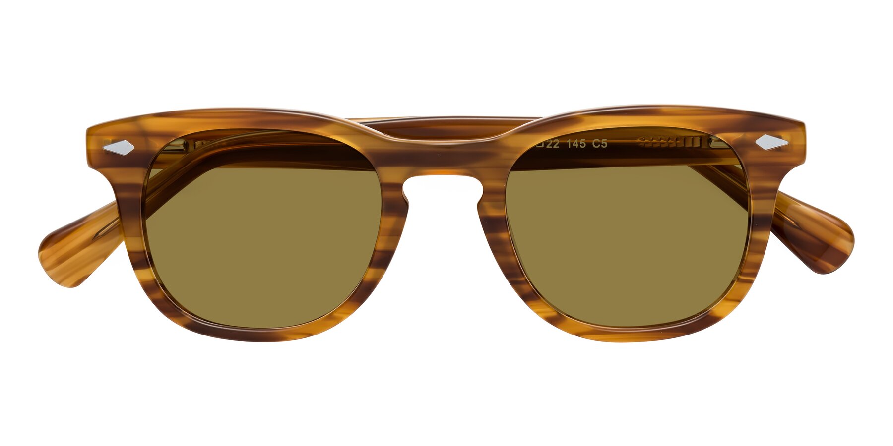 Folded Front of Tanna in Amber Striped with Brown Polarized Lenses