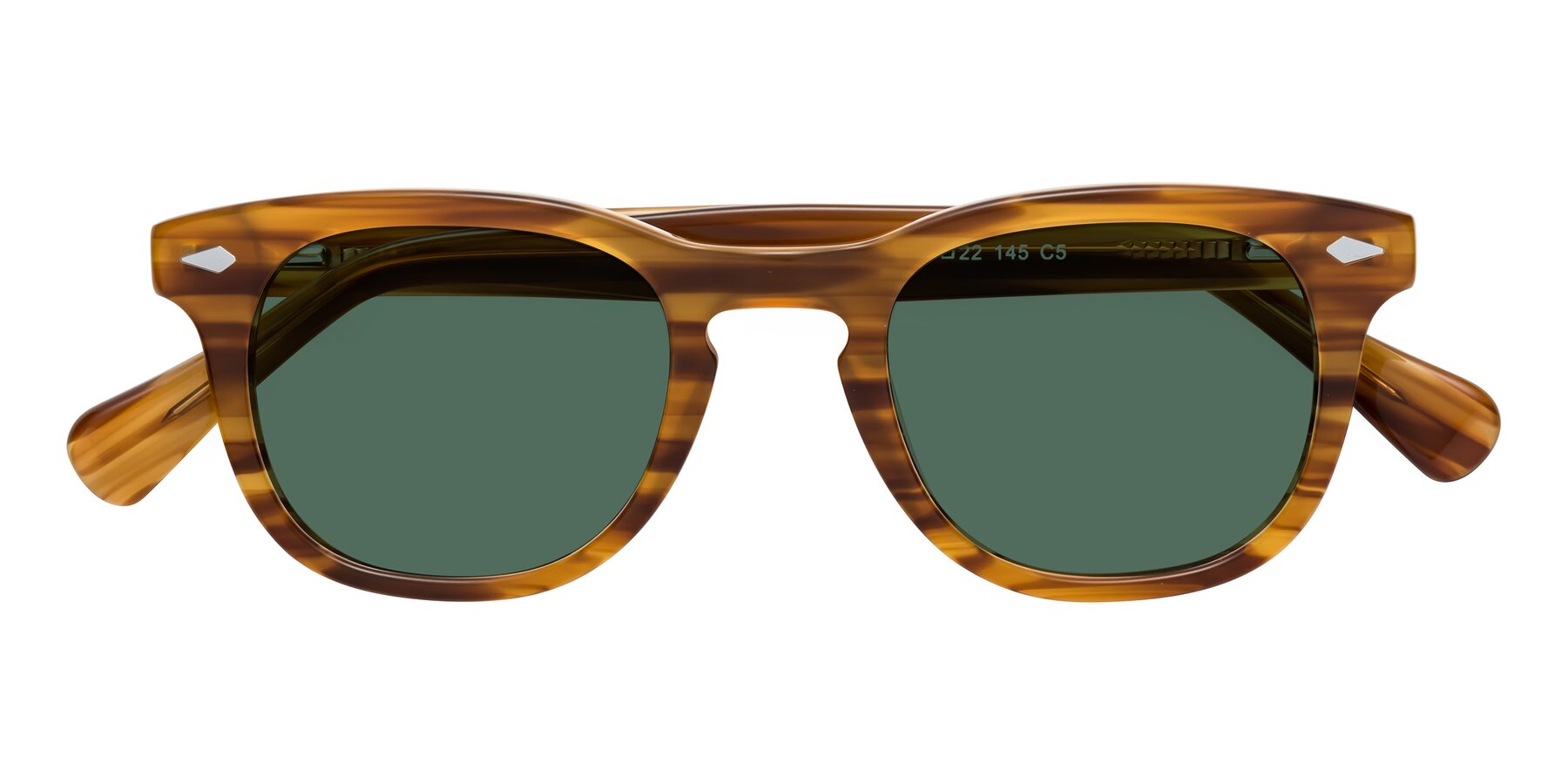 Folded Front of Tanna in Amber Striped with Green Polarized Lenses