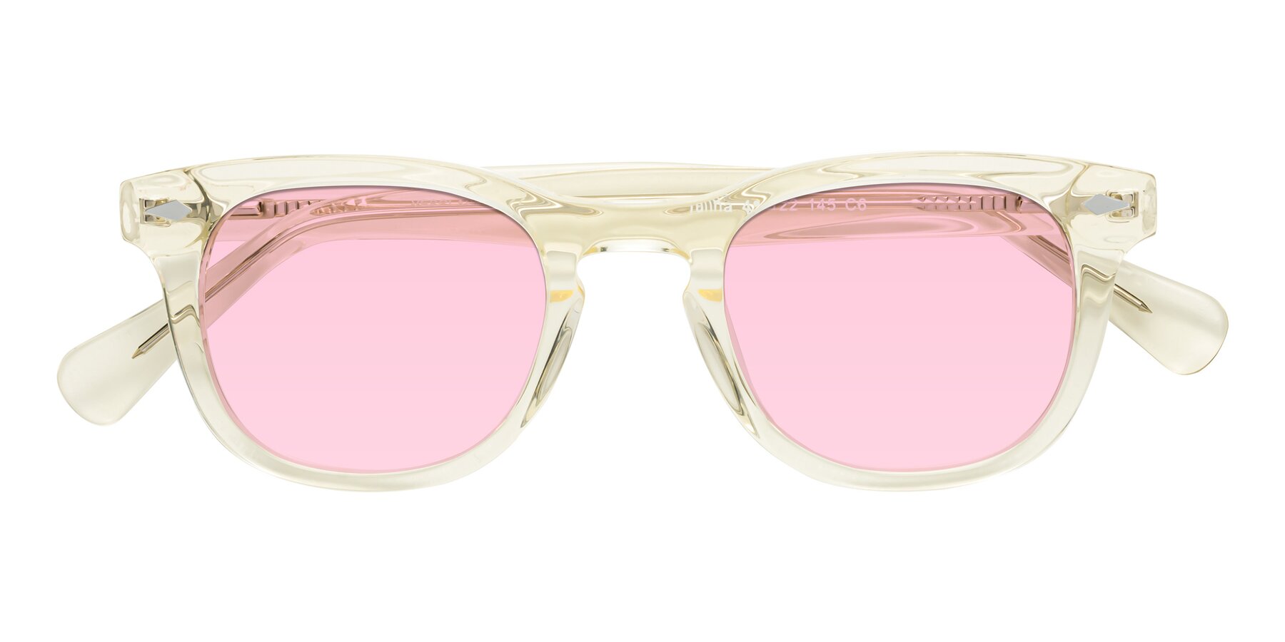 Folded Front of Tanna in Transparent Yellow with Light Pink Tinted Lenses