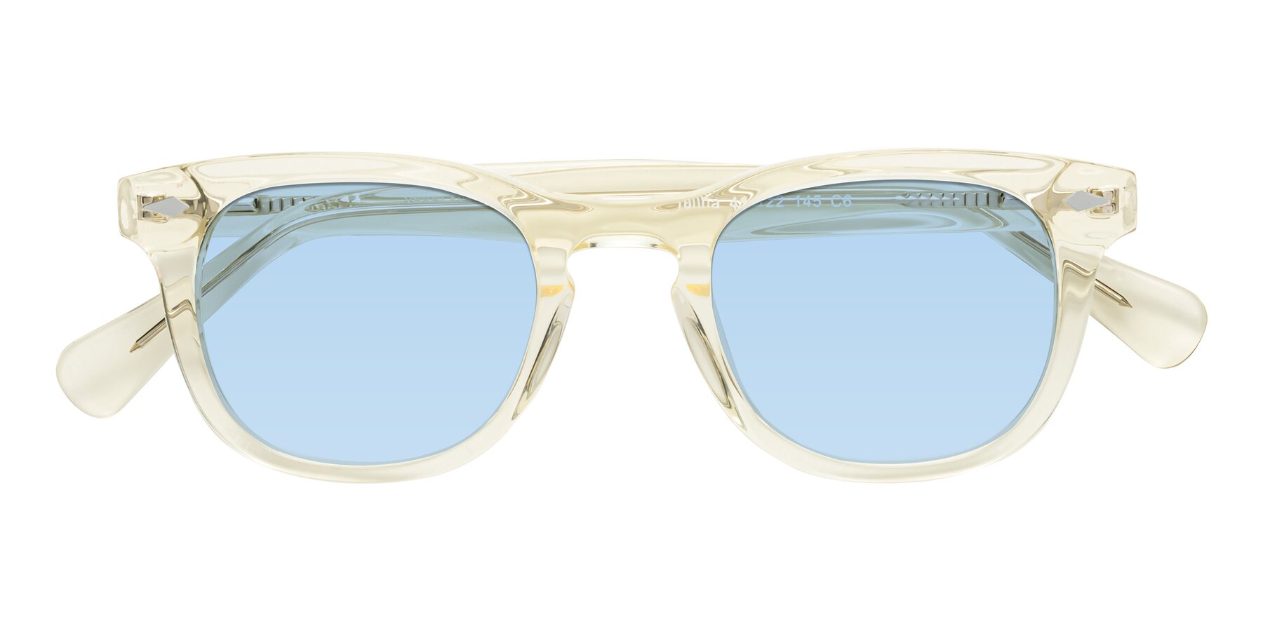 Folded Front of Tanna in Transparent Yellow with Light Blue Tinted Lenses