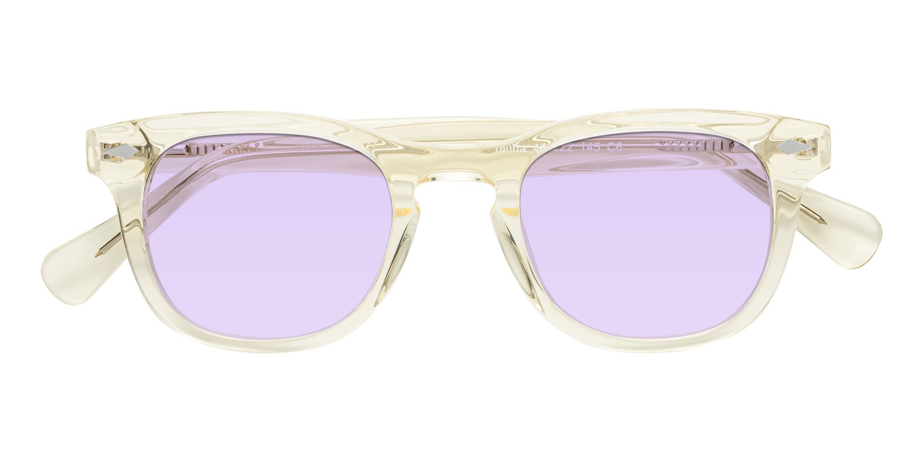 Folded Front of Tanna in Transparent Yellow with Light Purple Tinted Lenses