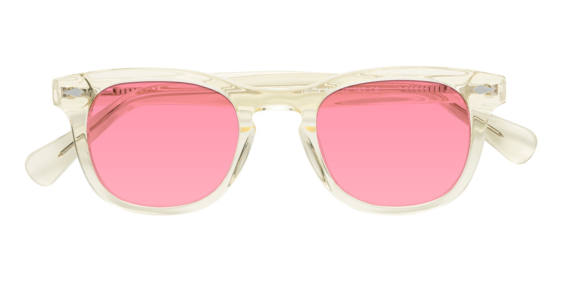 Folded Front of Tanna in Transparent Yellow with Pink Tinted Lenses