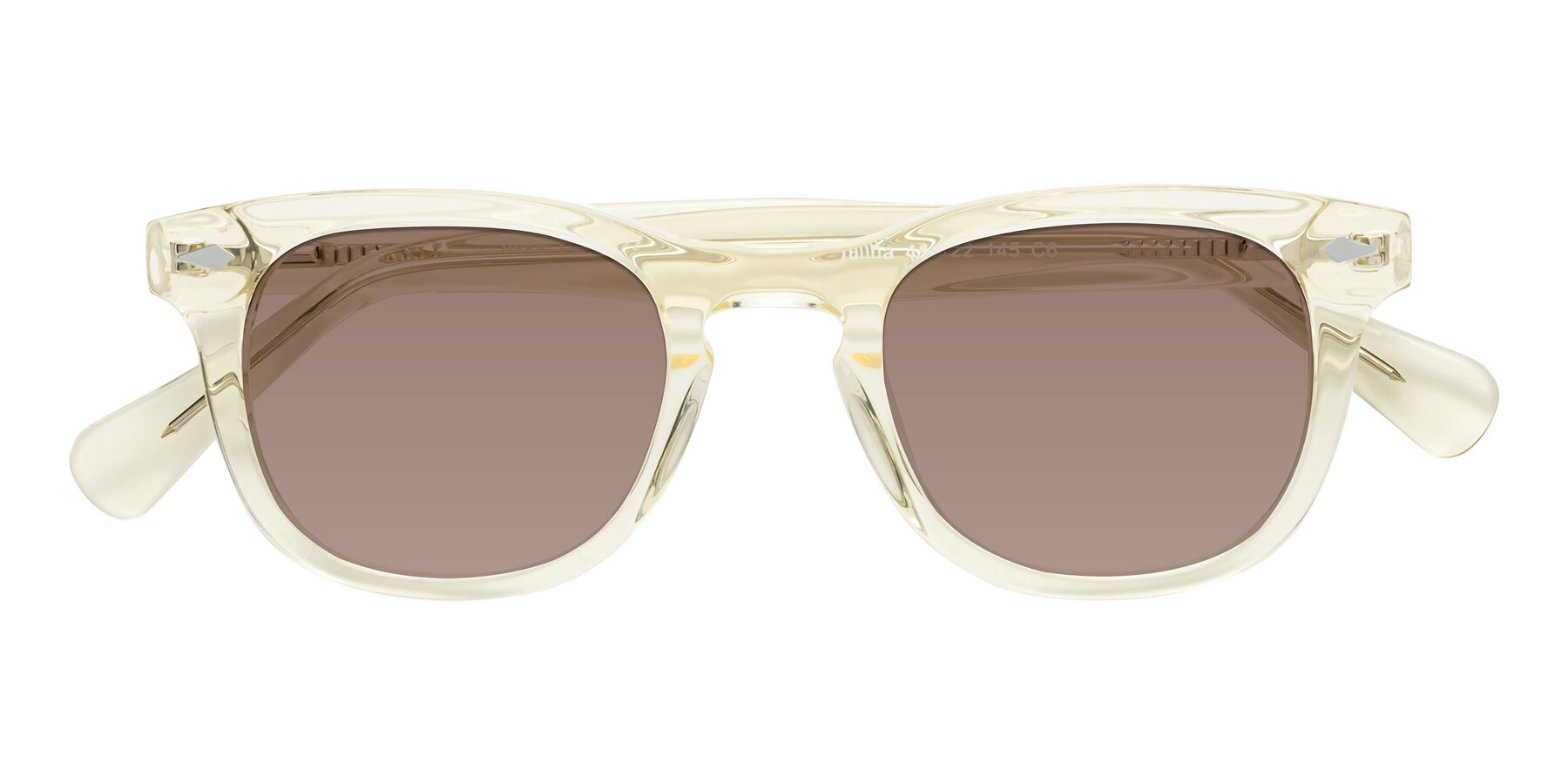 Folded Front of Tanna in Transparent Yellow with Medium Brown Tinted Lenses