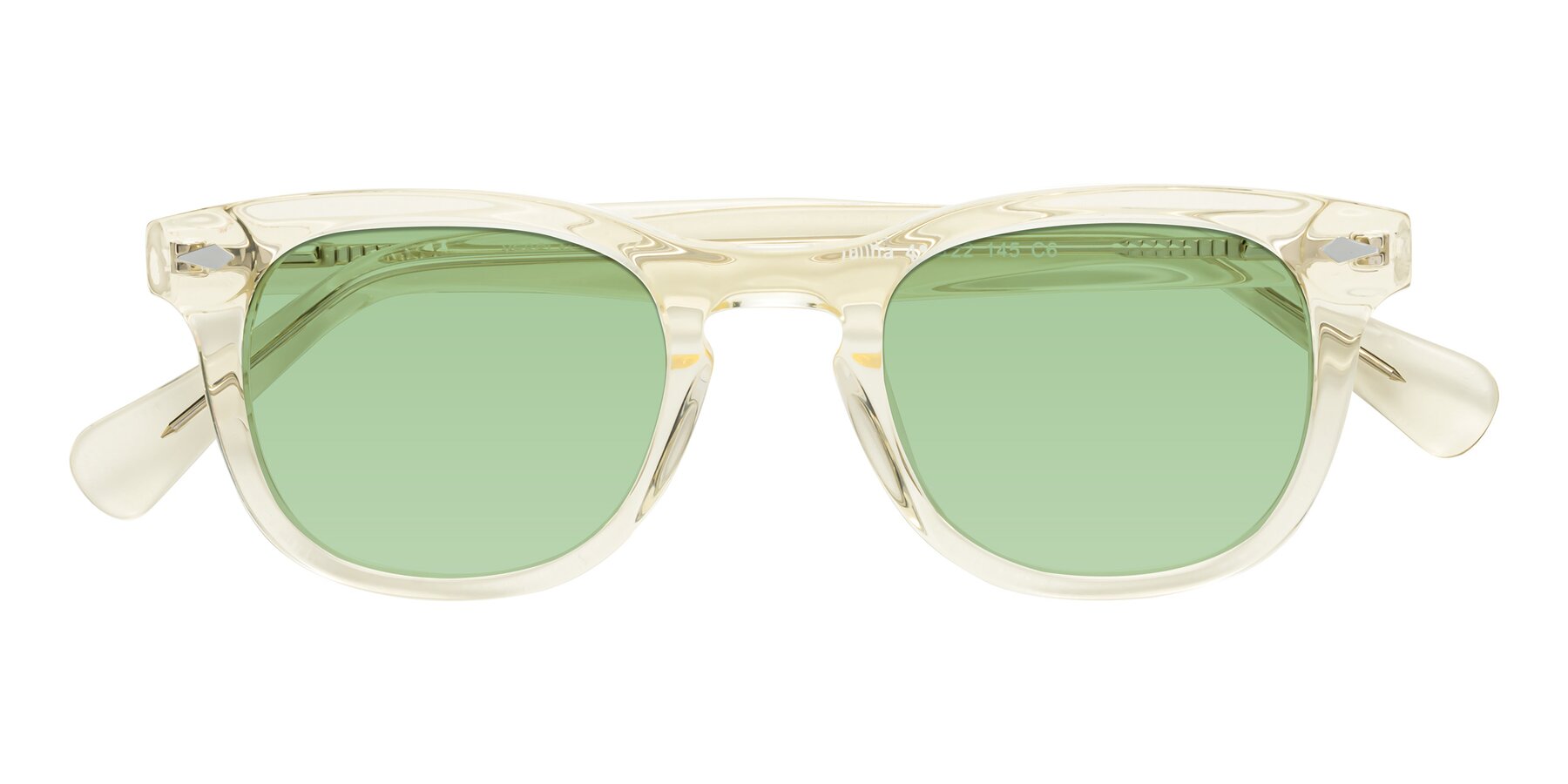 Folded Front of Tanna in Transparent Yellow with Medium Green Tinted Lenses