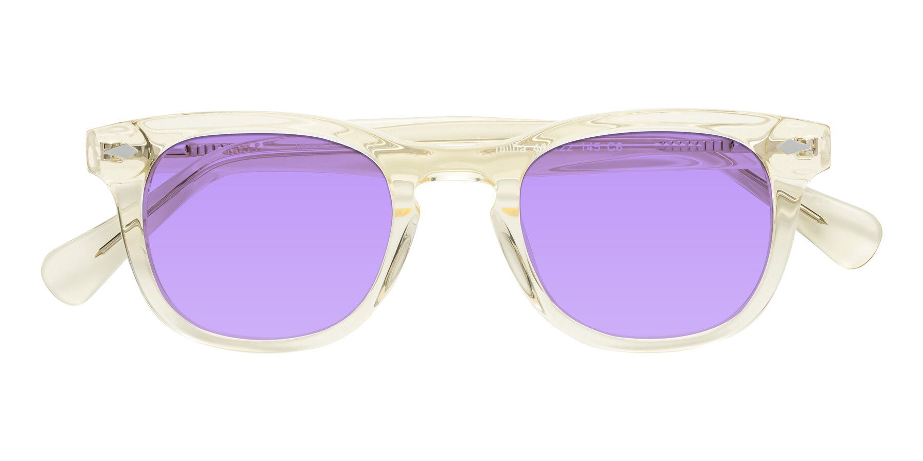 Folded Front of Tanna in Transparent Yellow with Medium Purple Tinted Lenses