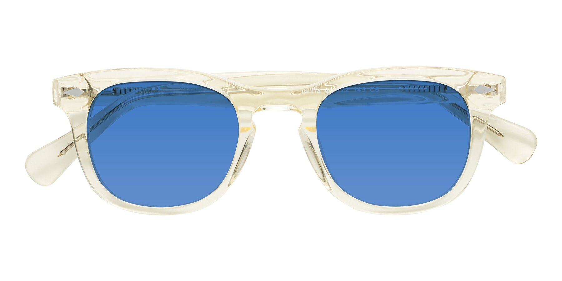 Folded Front of Tanna in Transparent Yellow with Blue Tinted Lenses
