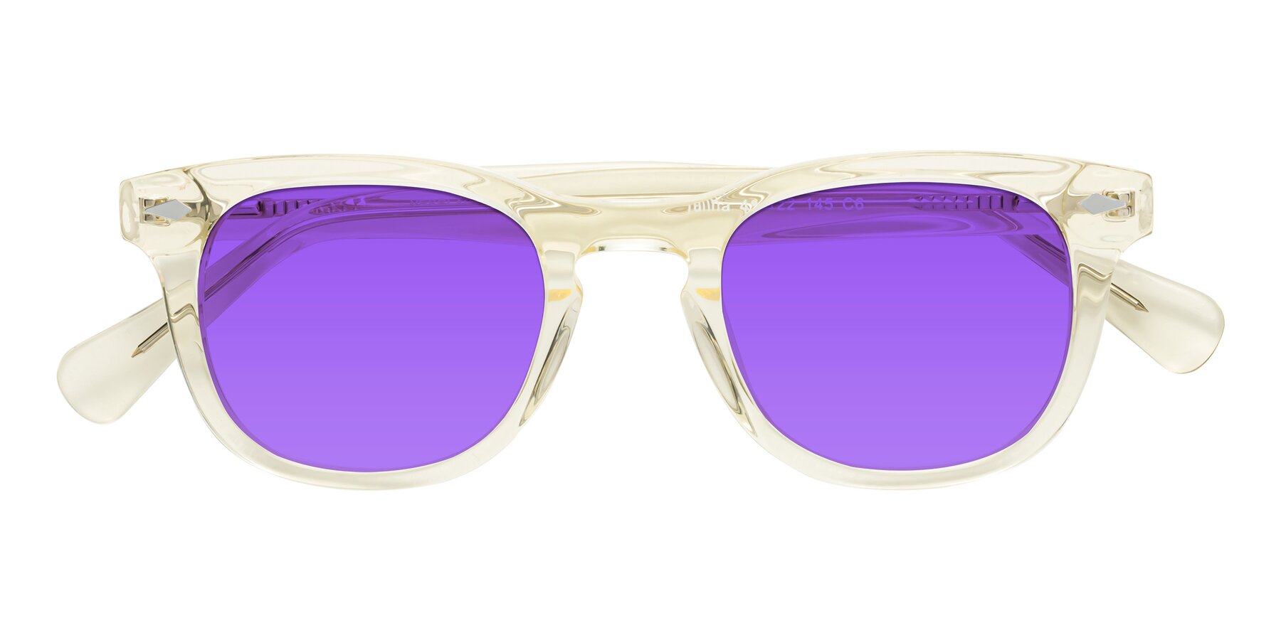 Folded Front of Tanna in Transparent Yellow with Purple Tinted Lenses
