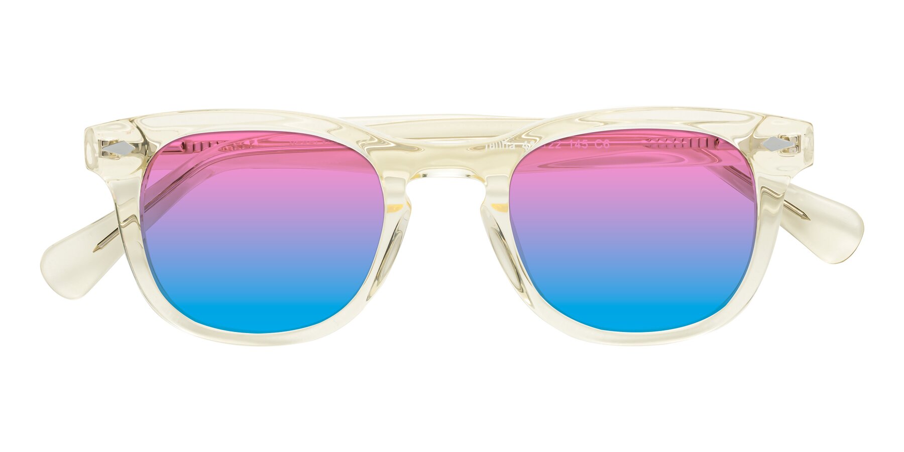 Folded Front of Tanna in Transparent Yellow with Pink / Blue Gradient Lenses