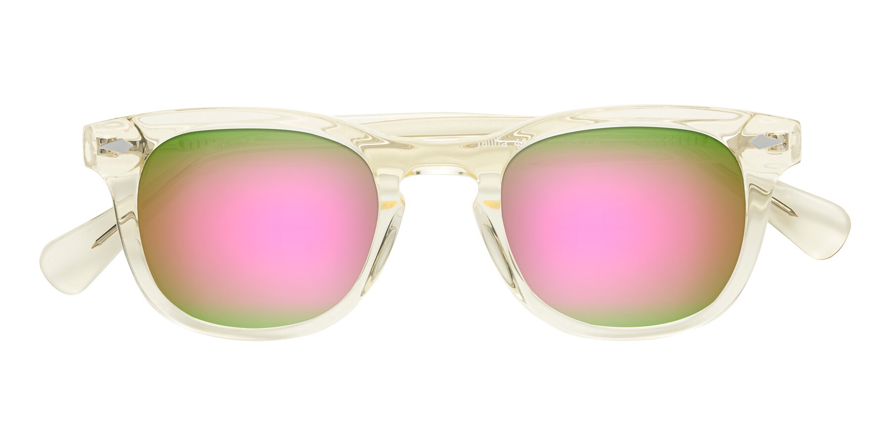 Folded Front of Tanna in Transparent Yellow with Pink Mirrored Lenses