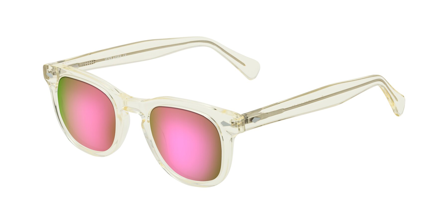 Angle of Tanna in Transparent Yellow with Pink Mirrored Lenses