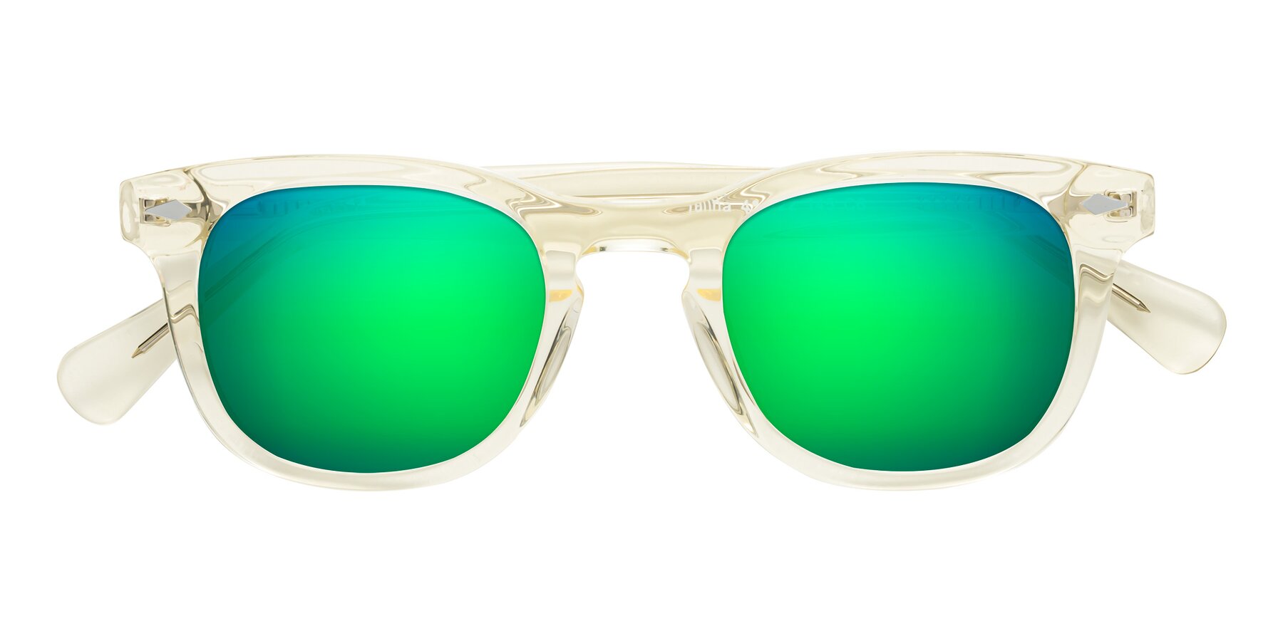 Folded Front of Tanna in Transparent Yellow with Green Mirrored Lenses