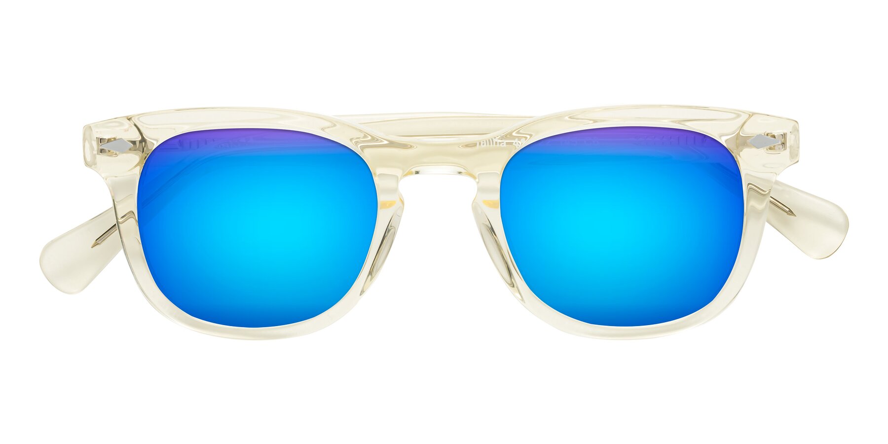 Folded Front of Tanna in Transparent Yellow with Blue Mirrored Lenses