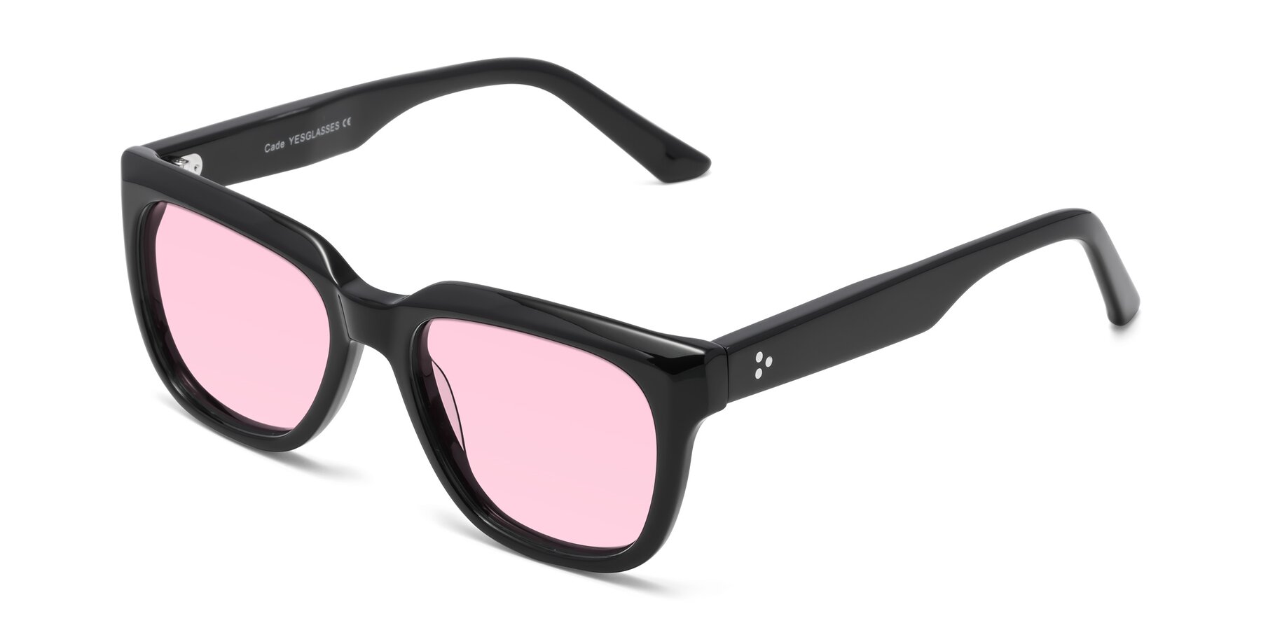 Angle of Cade in Black with Light Pink Tinted Lenses