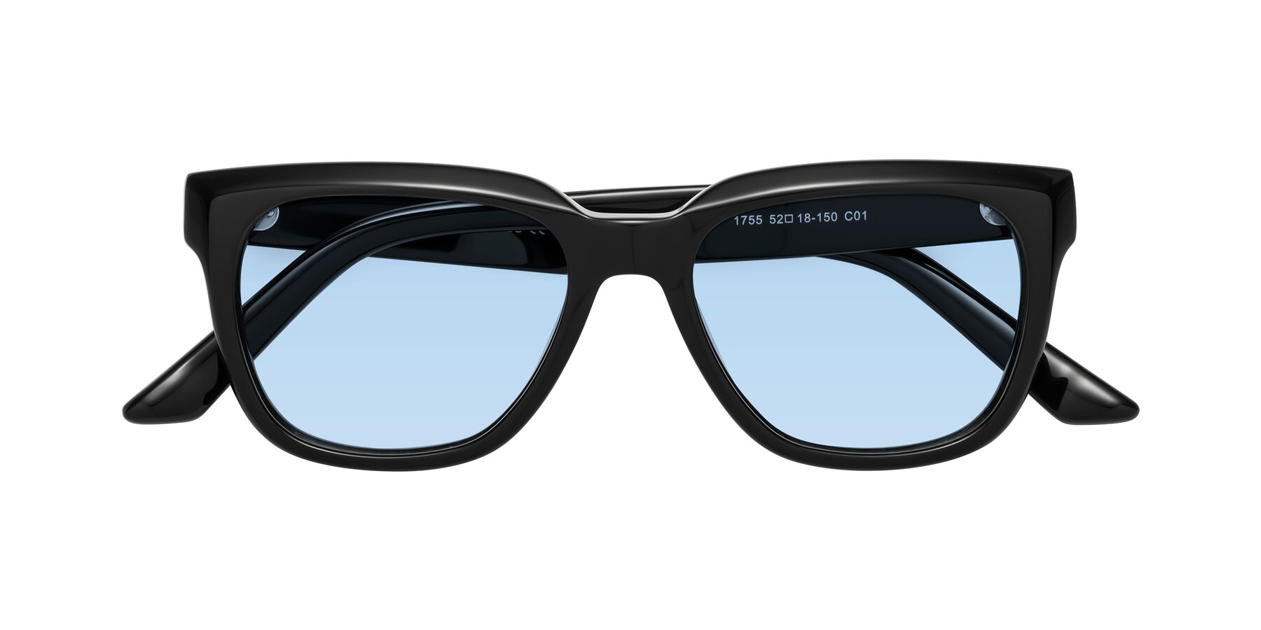 Folded Front of Cade in Black with Light Blue Tinted Lenses