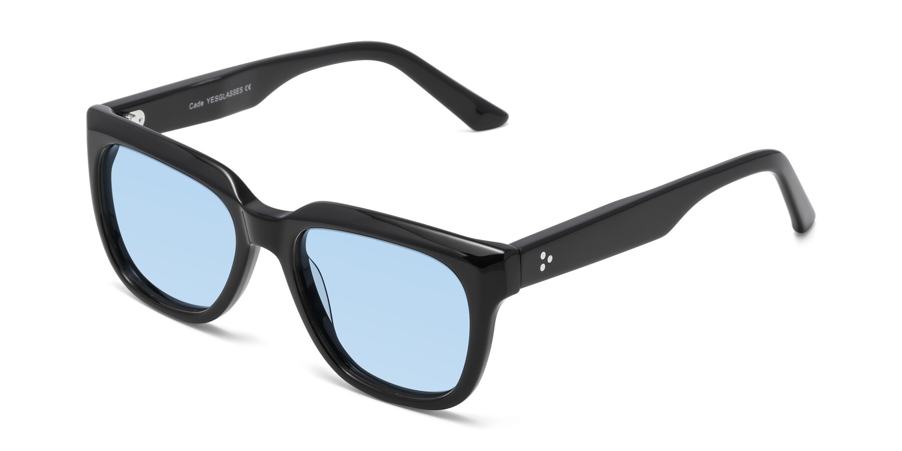 Angle of Cade in Black with Light Blue Tinted Lenses