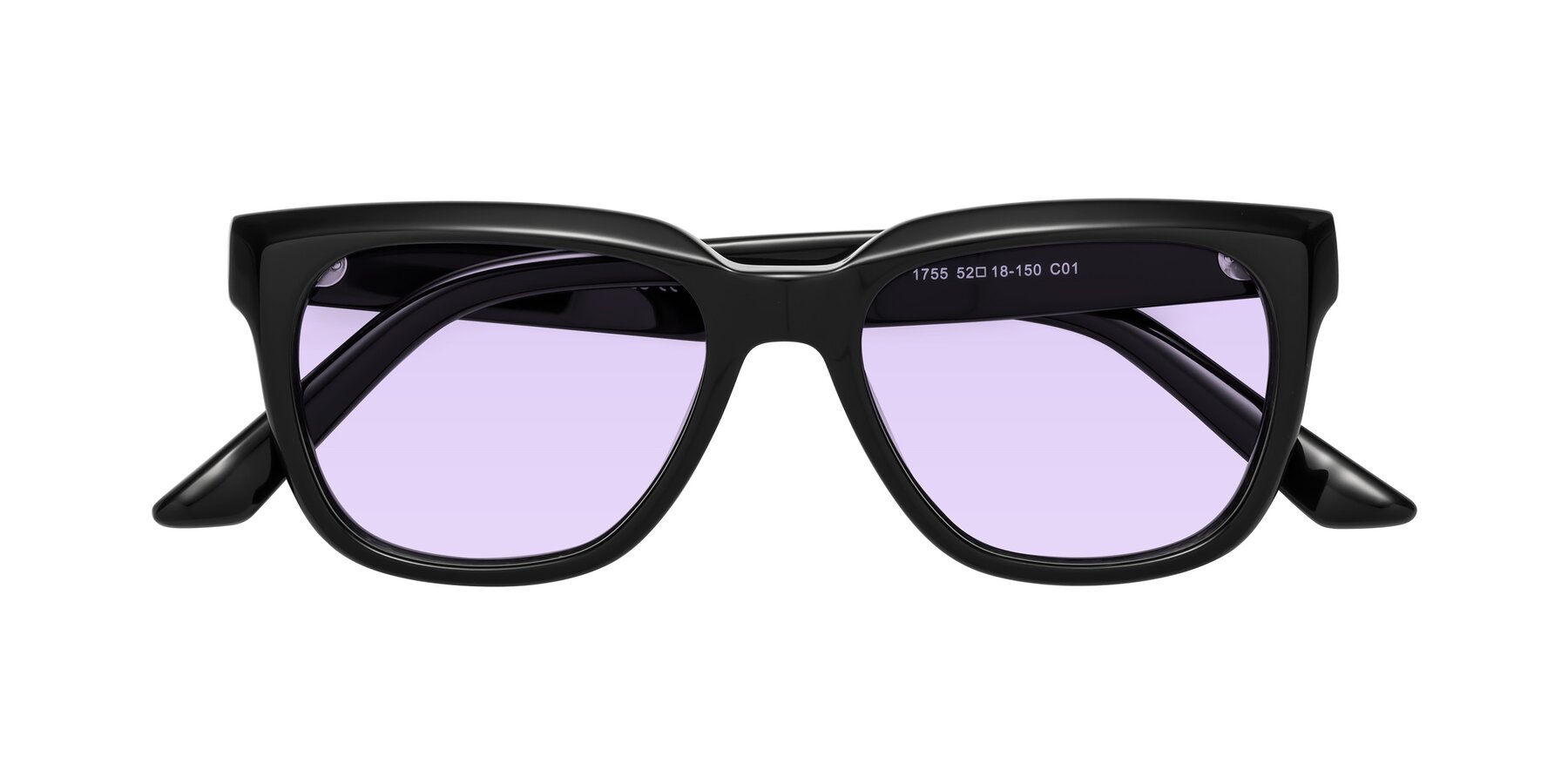 Folded Front of Cade in Black with Light Purple Tinted Lenses