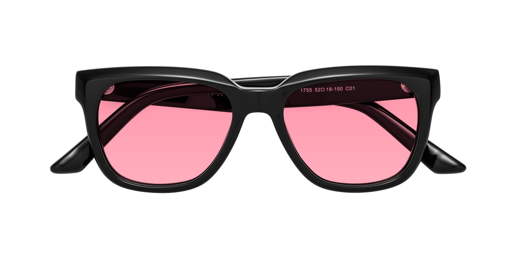 Folded Front of Cade in Black with Pink Tinted Lenses