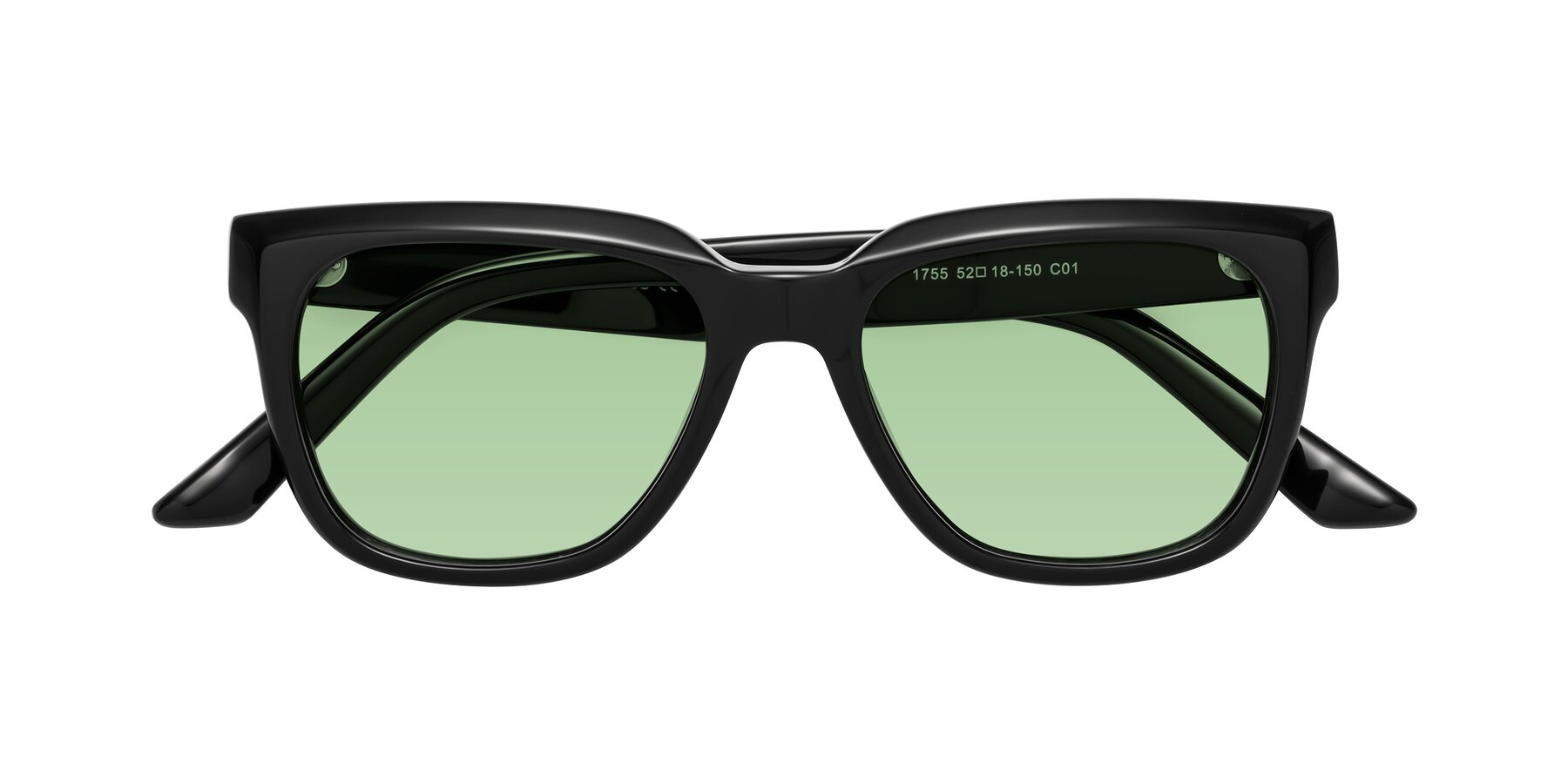 Folded Front of Cade in Black with Medium Green Tinted Lenses