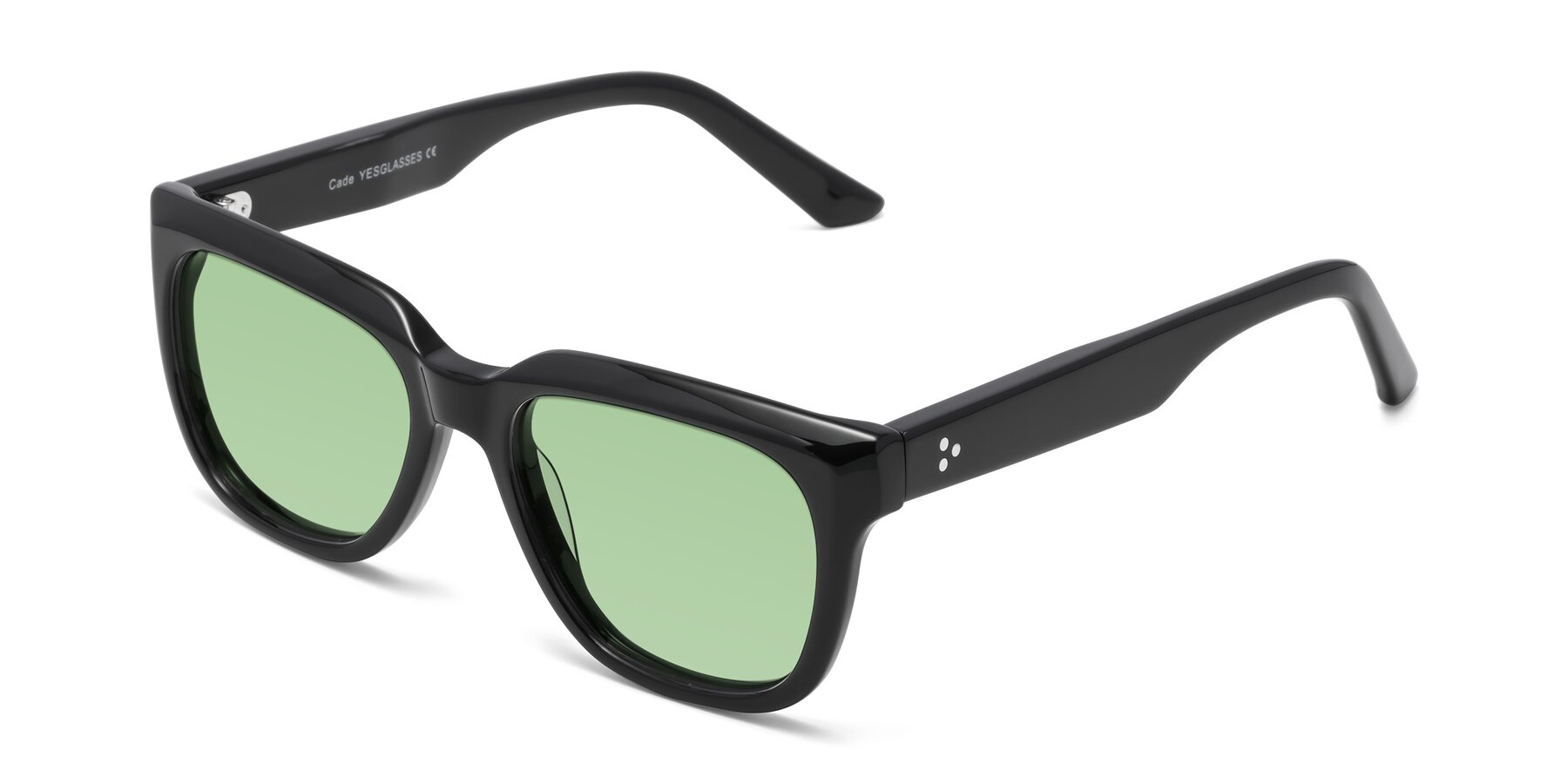 Angle of Cade in Black with Medium Green Tinted Lenses