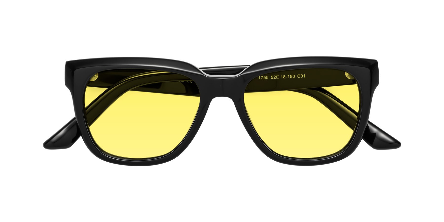 Folded Front of Cade in Black with Medium Yellow Tinted Lenses