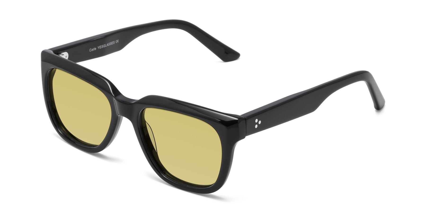 Angle of Cade in Black with Medium Champagne Tinted Lenses
