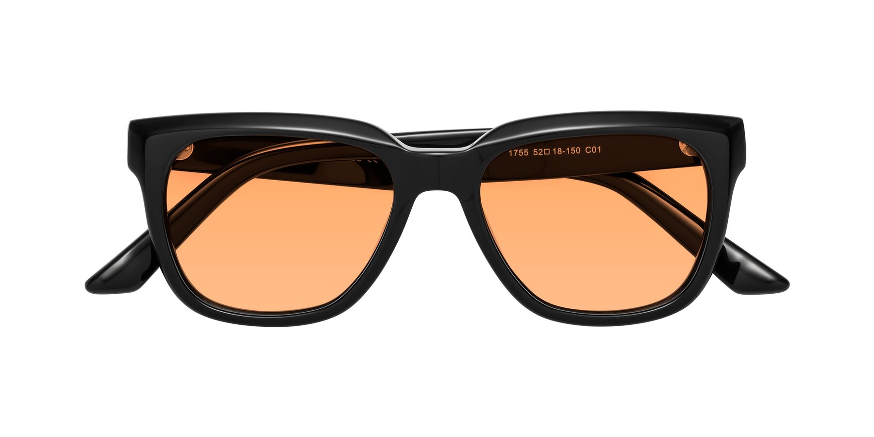 Folded Front of Cade in Black with Medium Orange Tinted Lenses