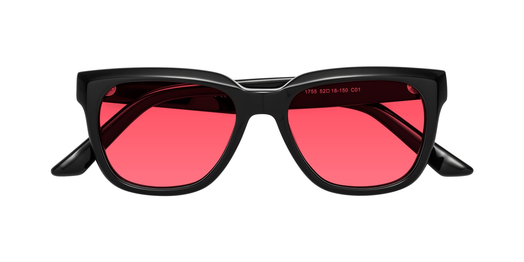 Folded Front of Cade in Black with Red Tinted Lenses