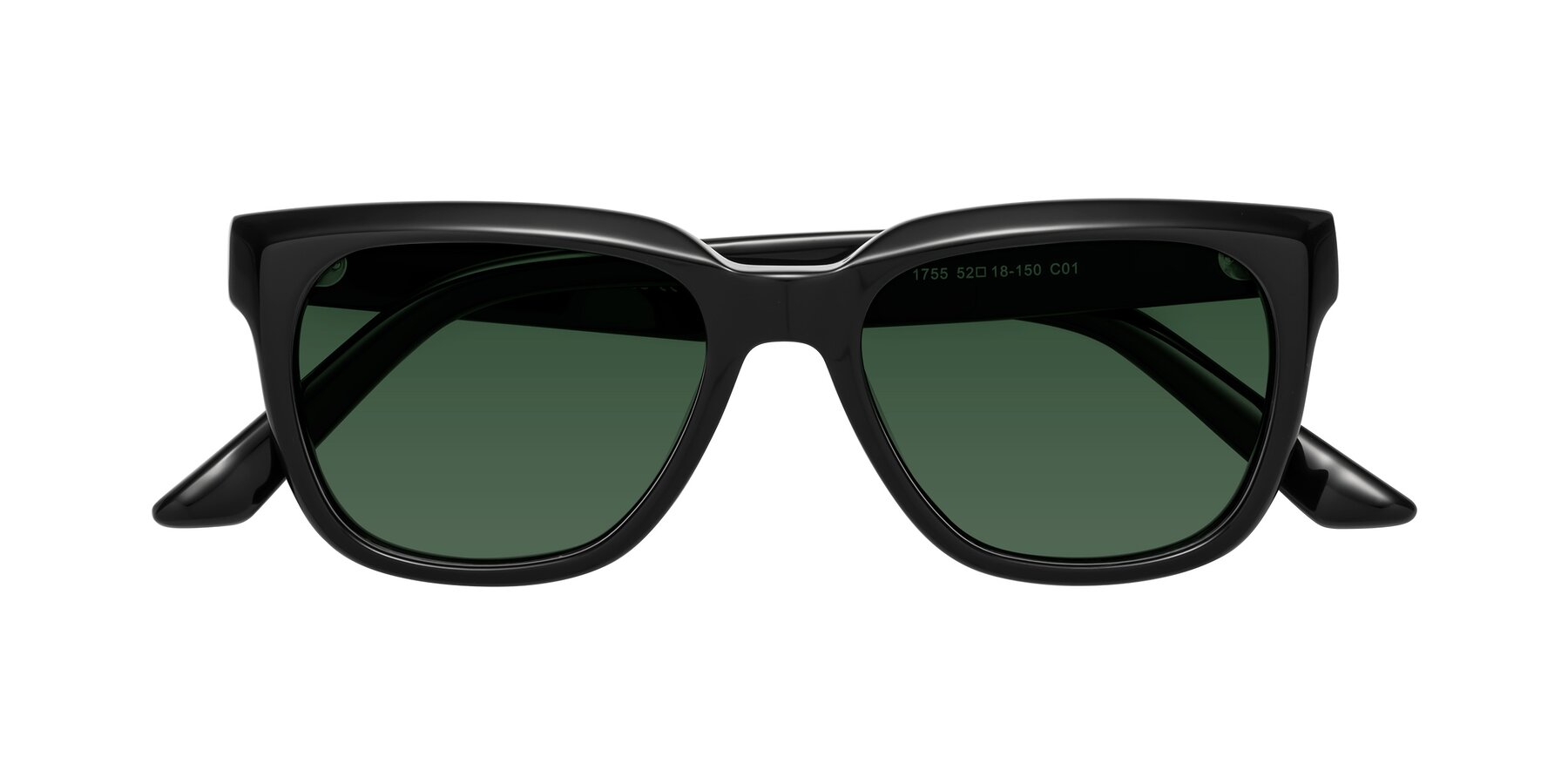 Folded Front of Cade in Black with Green Tinted Lenses