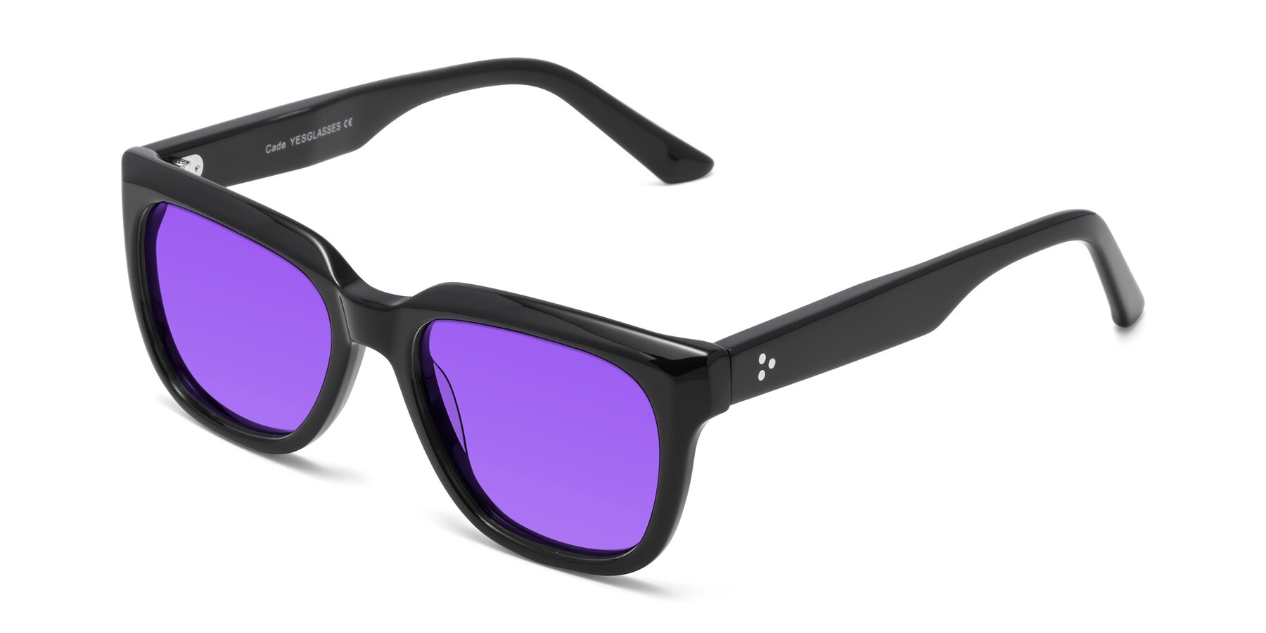 Angle of Cade in Black with Purple Tinted Lenses