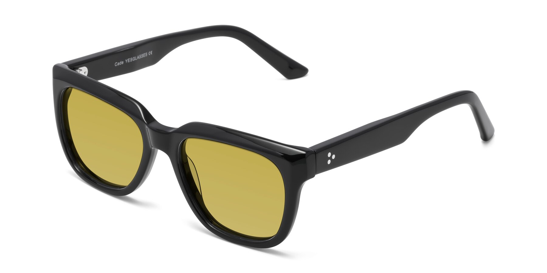 Angle of Cade in Black with Champagne Tinted Lenses