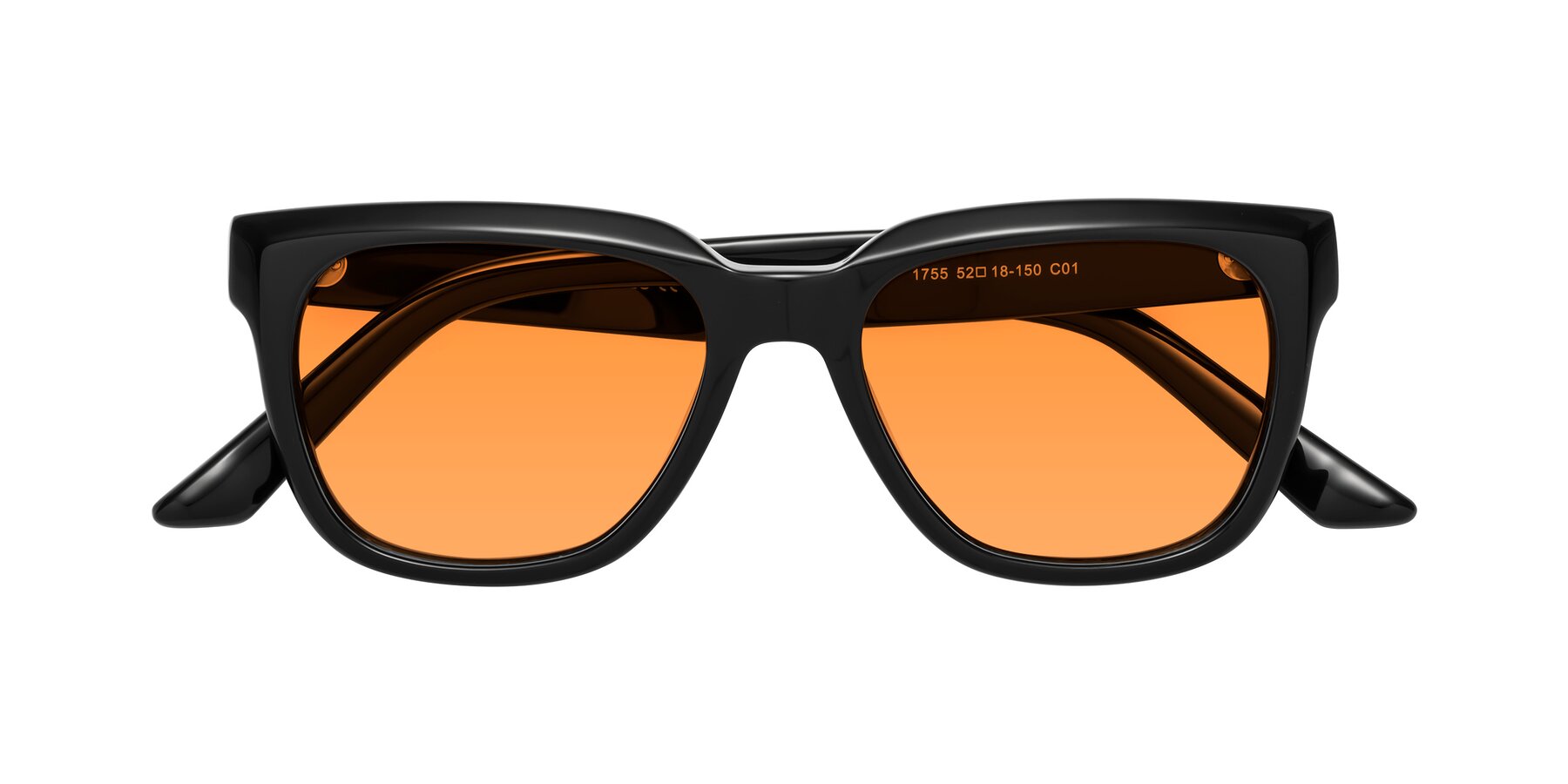 Folded Front of Cade in Black with Orange Tinted Lenses