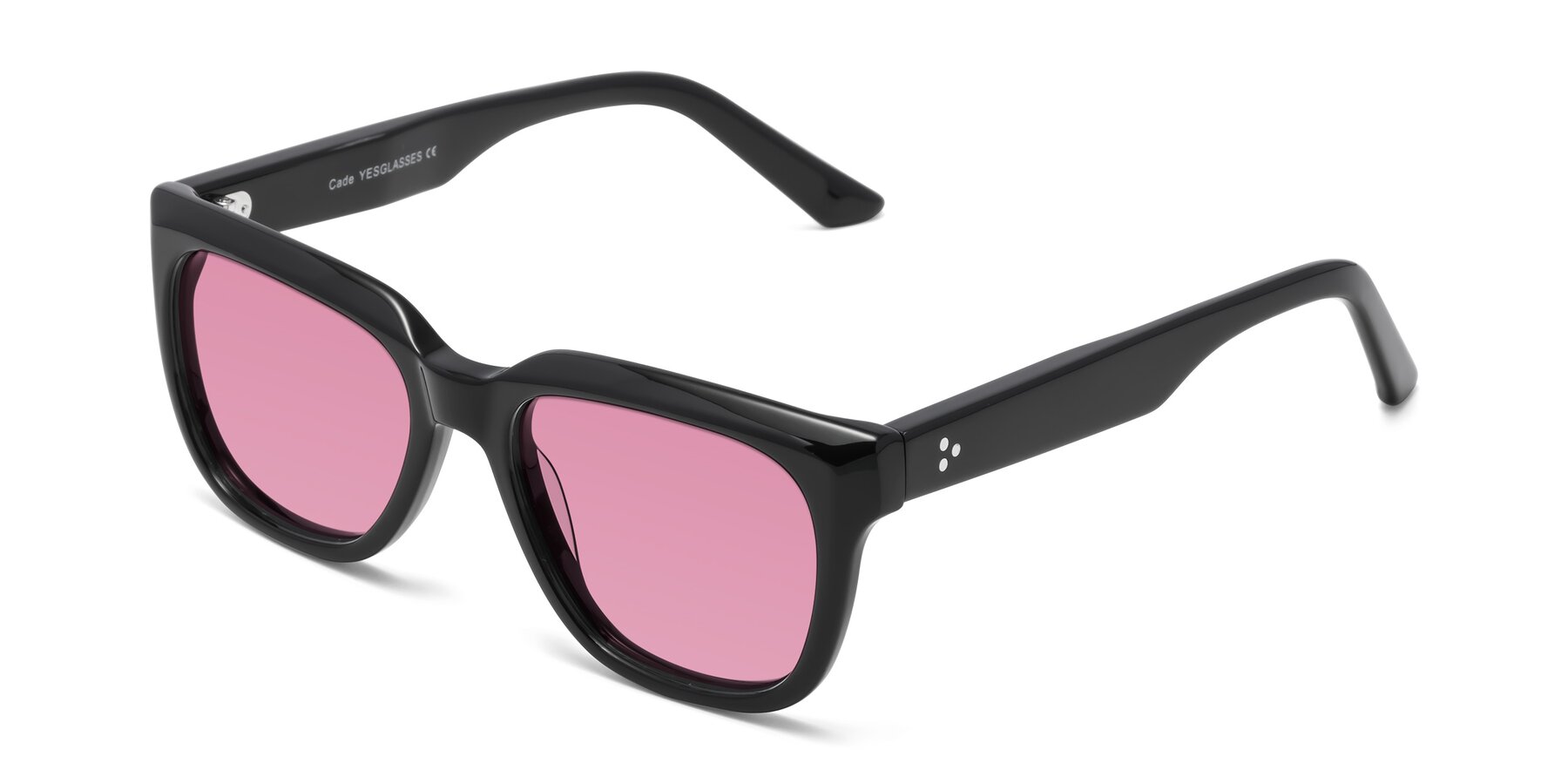 Angle of Cade in Black with Medium Wine Tinted Lenses