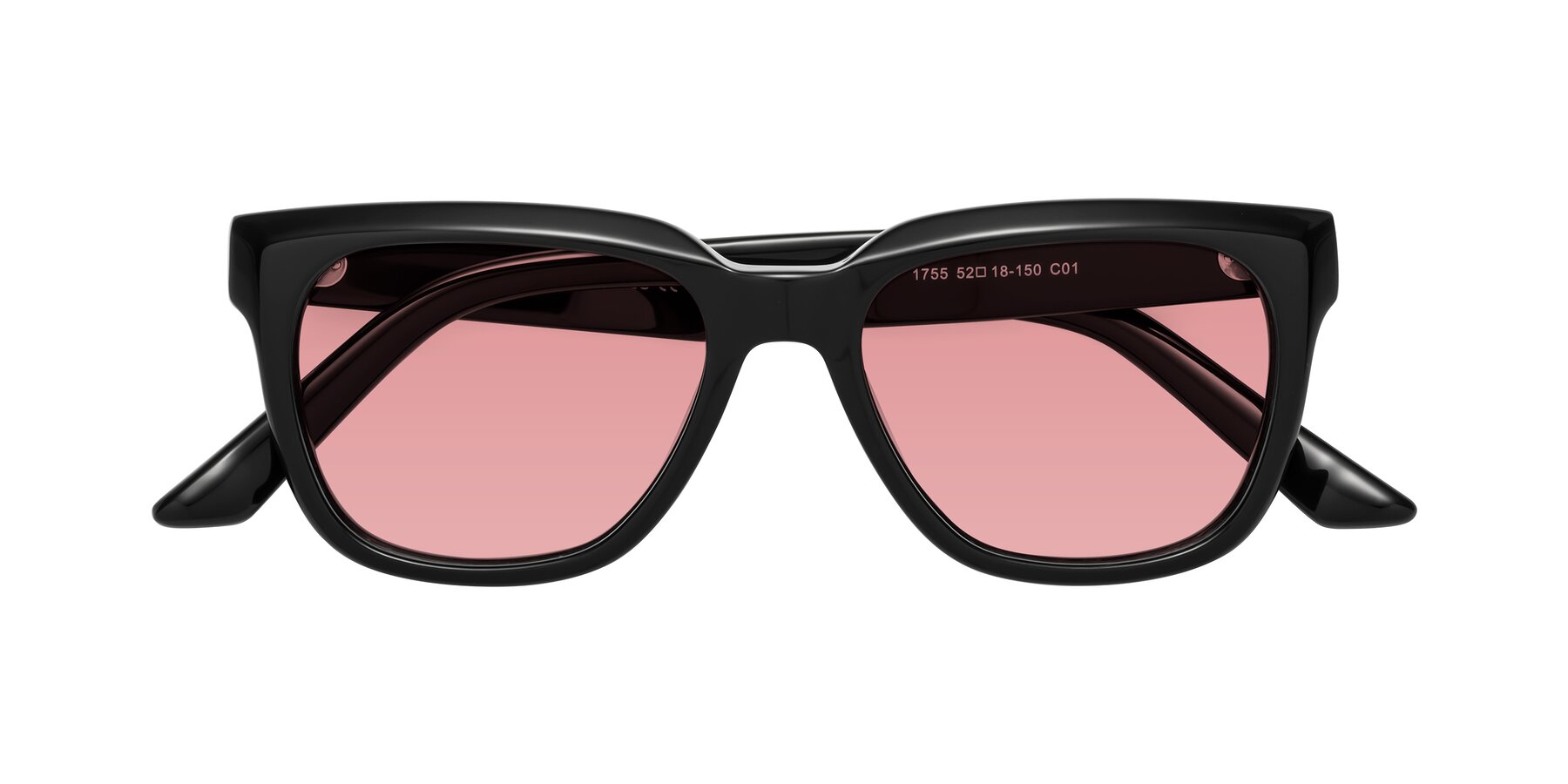 Folded Front of Cade in Black with Medium Garnet Tinted Lenses