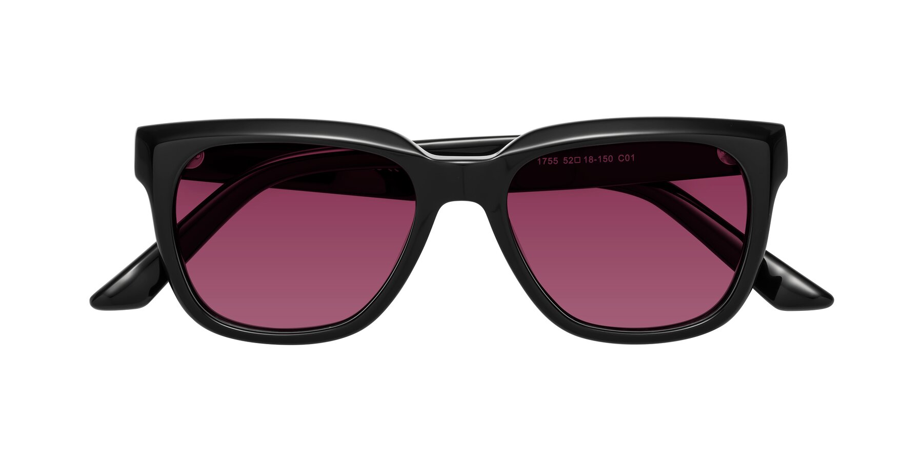 Folded Front of Cade in Black with Wine Tinted Lenses